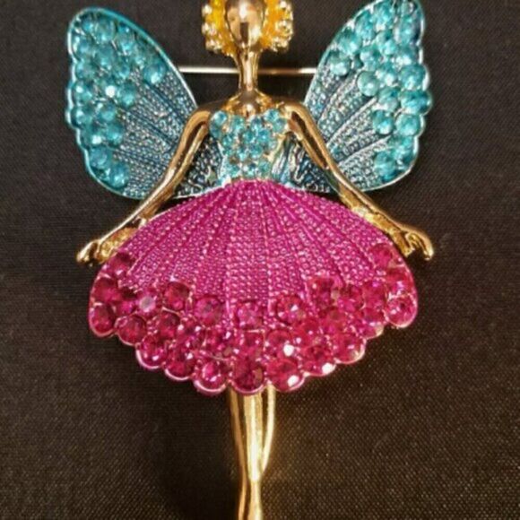 Angel with Wings Fairy Ballerina Dancer Rhinestone Brooch - Picture 6 of 7